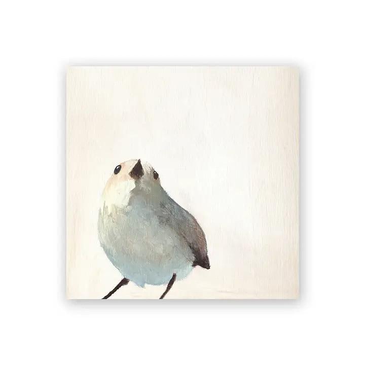 Wall Art - White Warbler on 4in x 4in Wood Panel by The Mincing Mockingbird