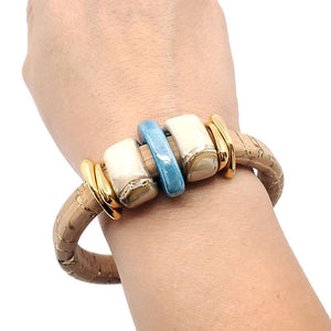 Bracelet - Sorrento Blue in Cork with Gold and Ceramic by Diana Kauffman Designs