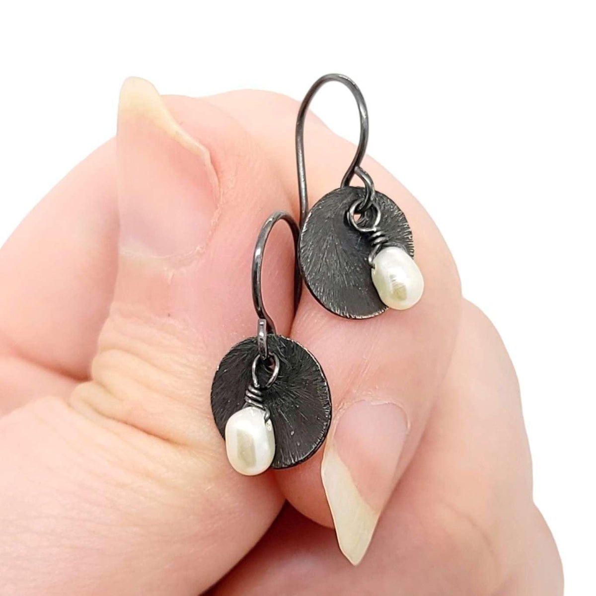 Earrings - Simple Silver Cup with Pearl by Calliope Jewelry