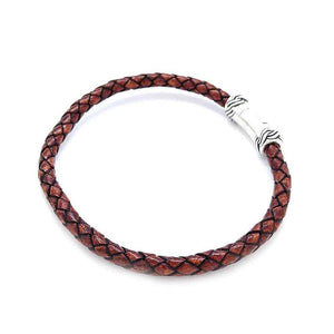 Bracelet - Cuban Lux in Tobacco Leather with Silver by Diana Kauffman Designs