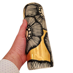 Vase - 10in Floral Cylinder with 22k Gold Accents by Hsieh Clay SF