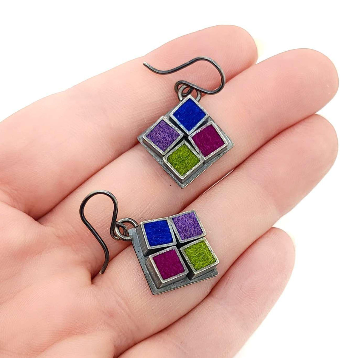 Earrings - Funky Square Tile in Cool by Michele A. Friedman