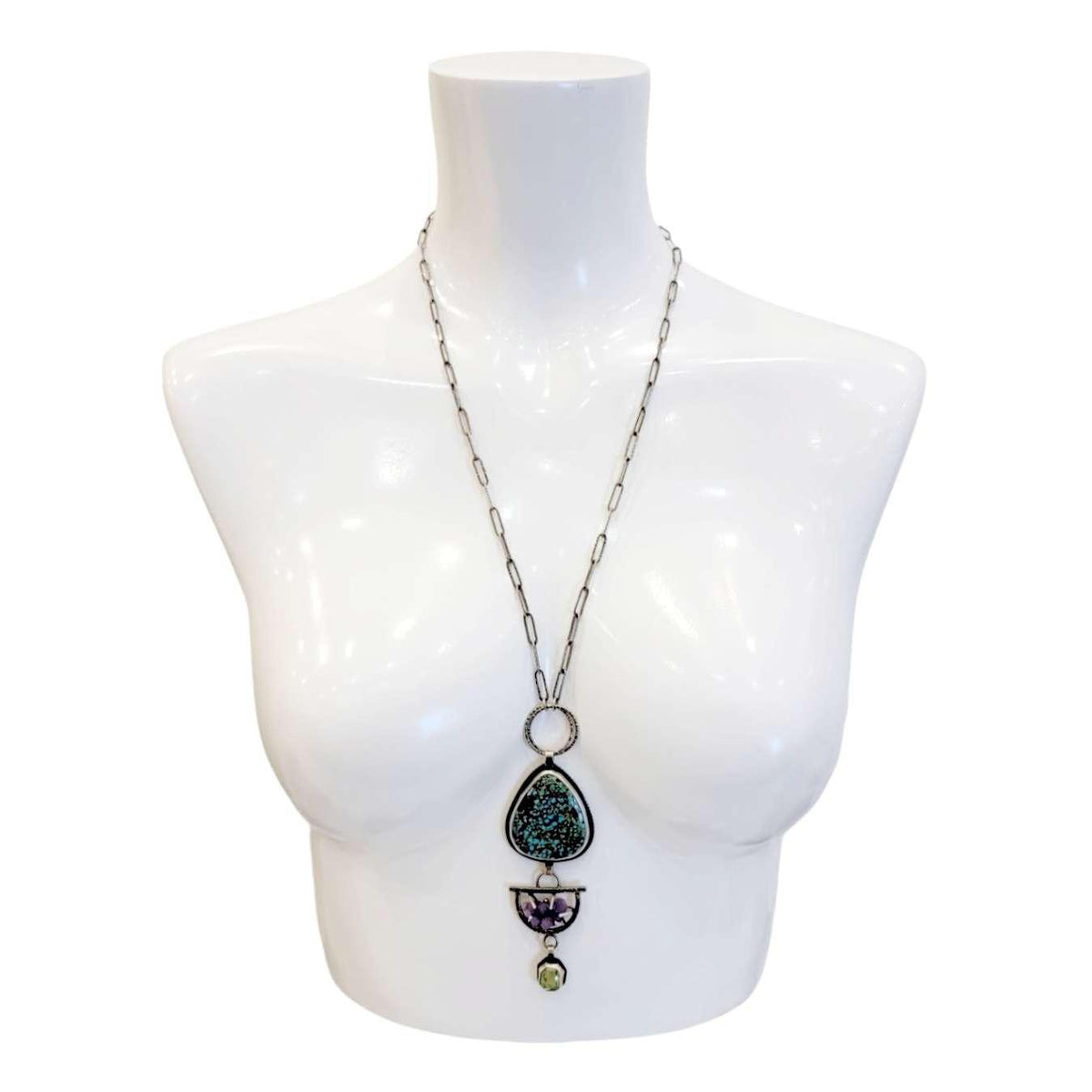 Necklace - Turquoise Botryoidal Chalcedony Peridot Statement OOAK by Allison Kallaway