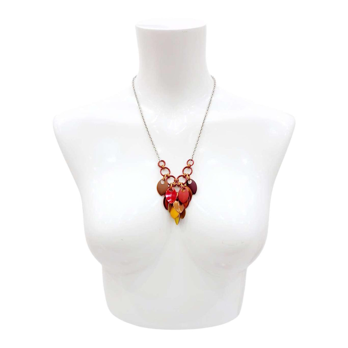 Necklace - Reversible V Feather Cascade (Autumn Leaves) by Rebeca Mojica