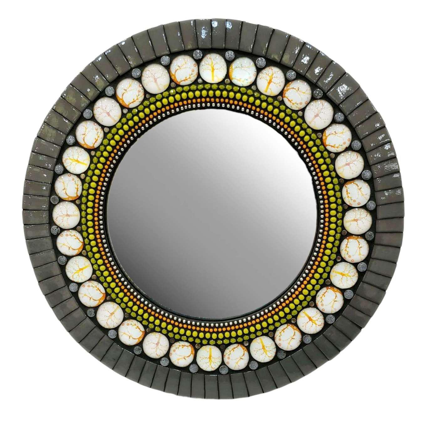 Mosaic Mirror - 13in Round (Gray) by Zetamari Mosaic Artworks