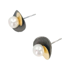 Earrings - Mixed Metal Dot Studs (Pearl) by Calliope Jewelry