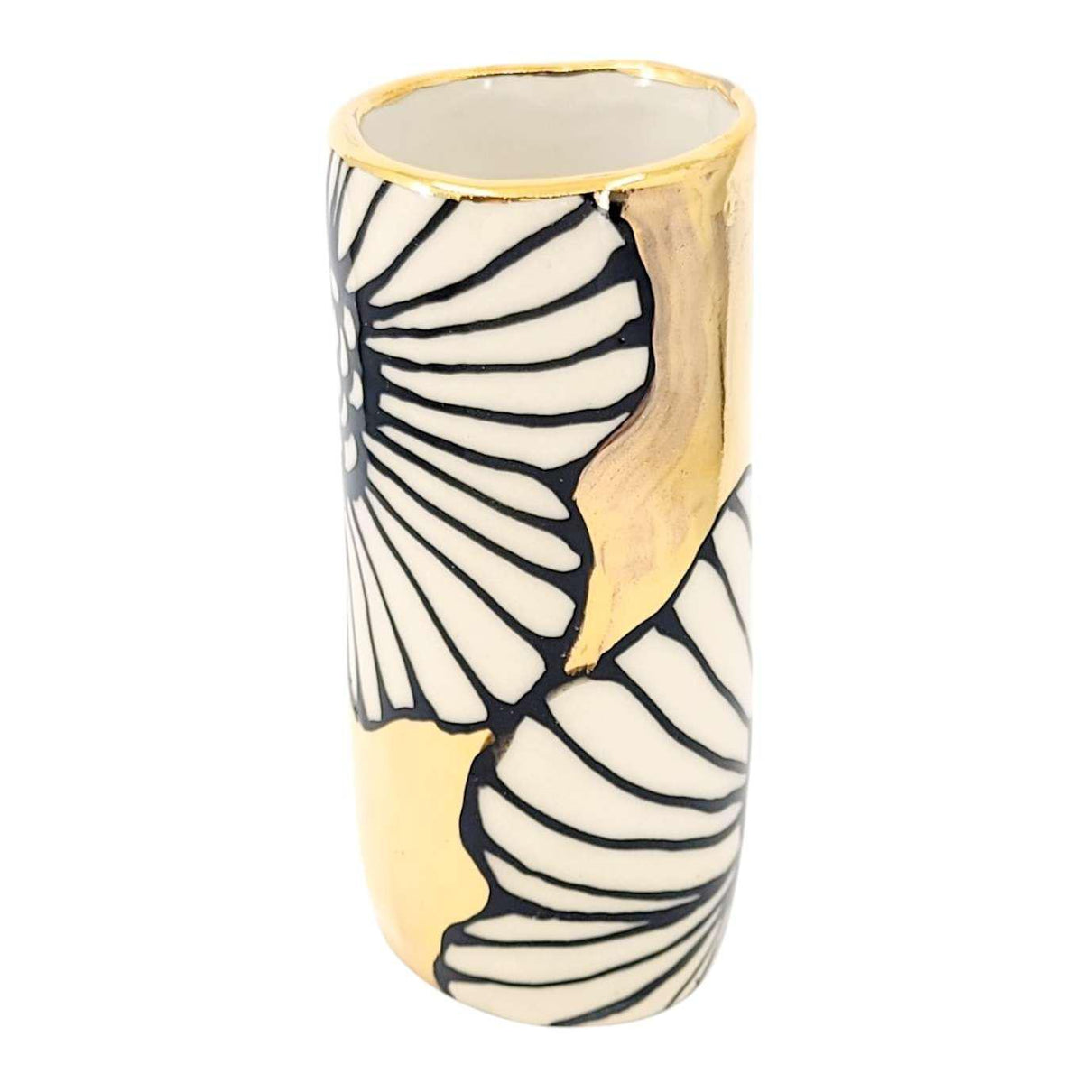 Vase - 4in Floral Cylinder with 22k Gold Solid Background (C) by Hsieh Clay SF