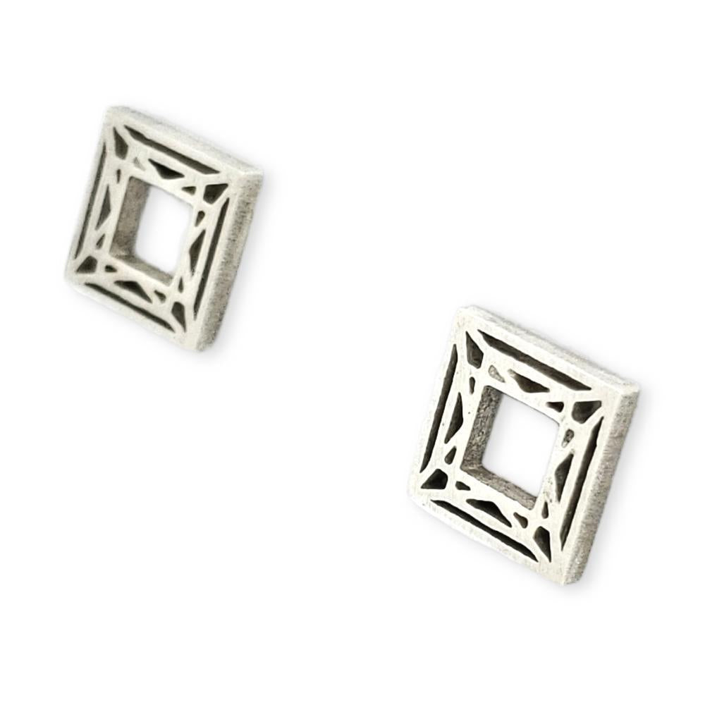 Earrings - Medium Princess Cut Shiny Sterling Posts by La Objeteria