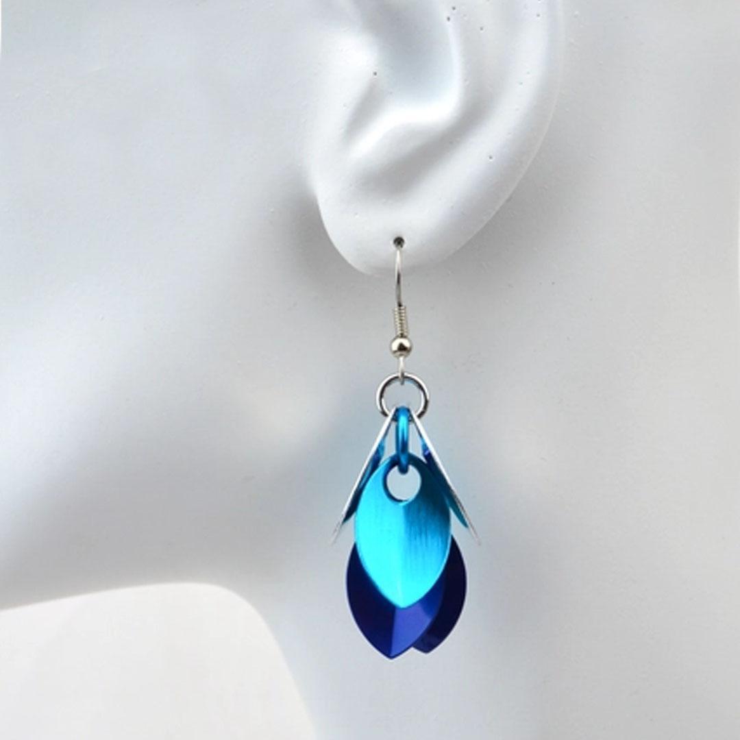 Earrings - Short Leafy Cascade Leaves (Sky Blues) by Rebeca Mojica