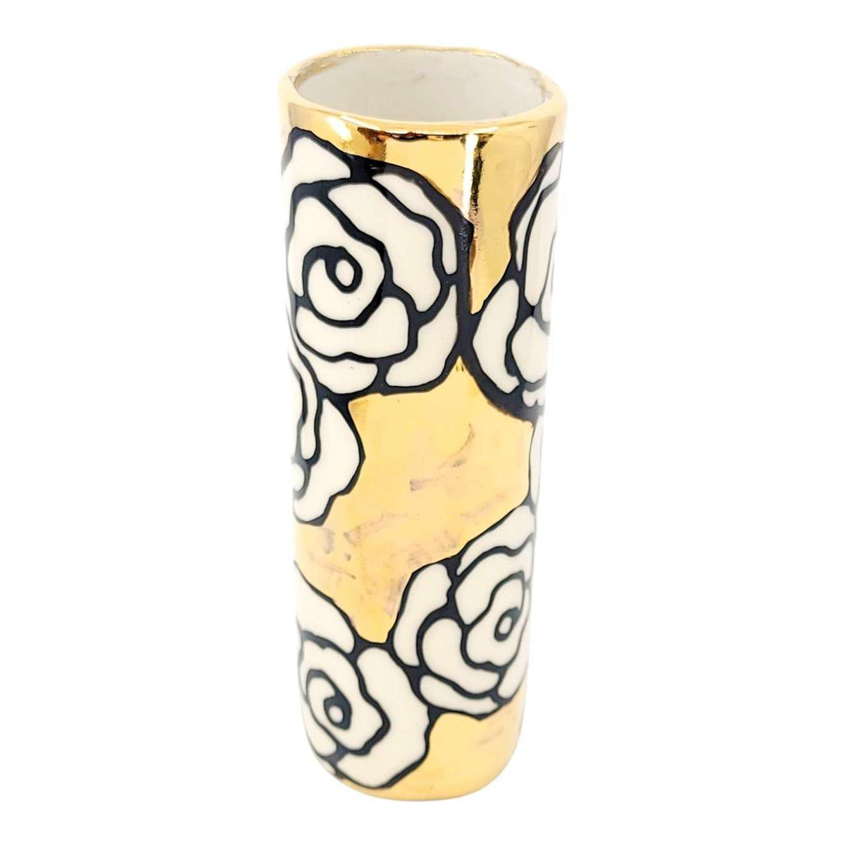 Vase - 6in Floral Cylinder with 22k Gold Solid Background (D) by Hsieh Clay SF