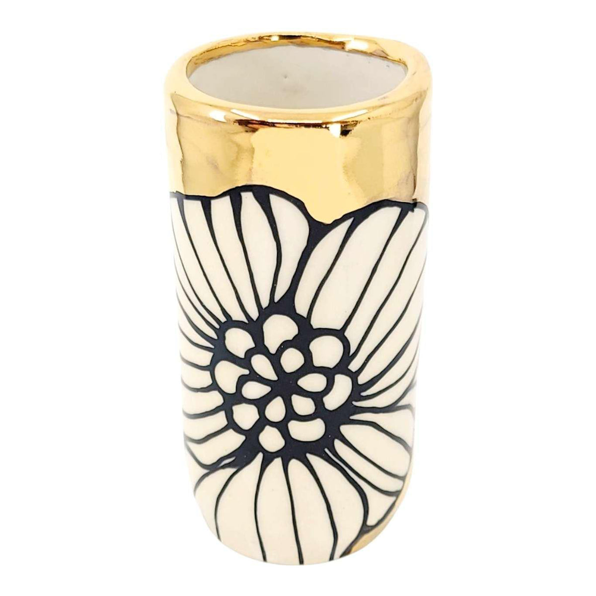 Vase - 4in Floral Cylinder with 22k Gold Solid Background (D) by Hsieh Clay SF
