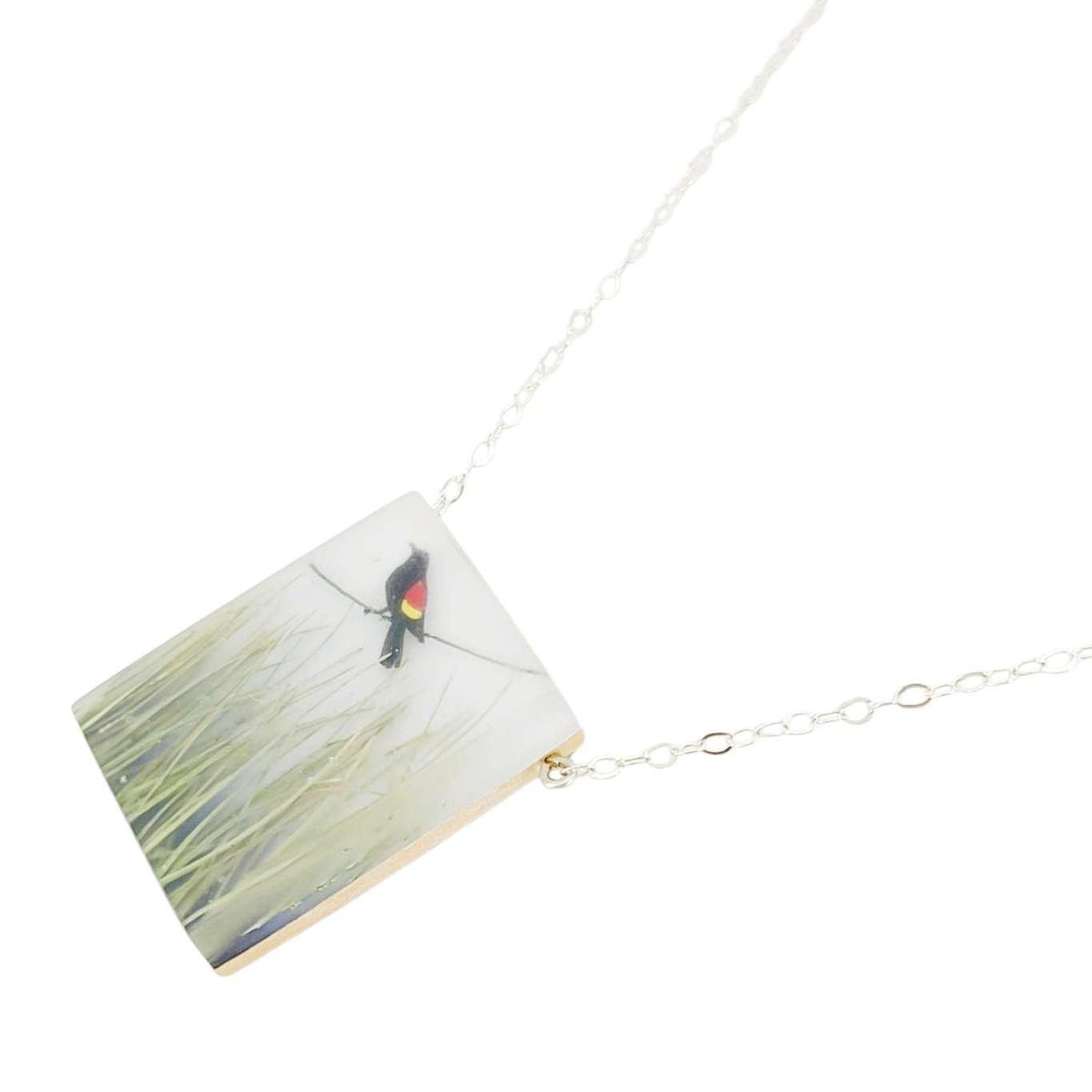 Necklace - Red Winged Blackbird (Sterling Silver) by Fernworks