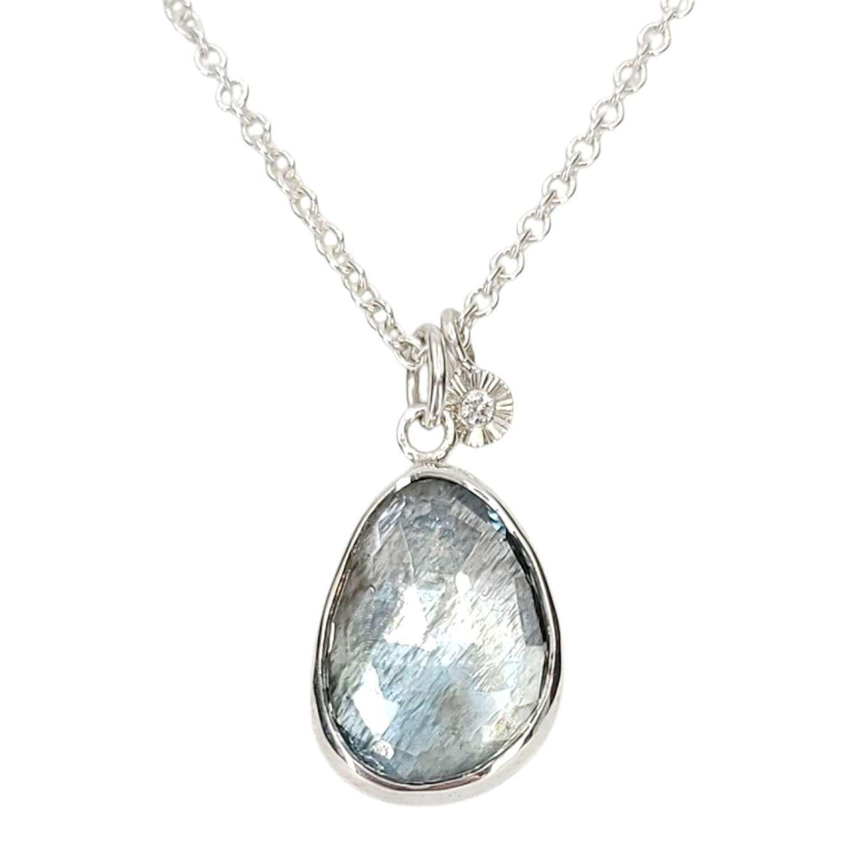 Necklace - Theia (Moss Aquamarine, Diamond, Sterling Silver) by Corey Egan