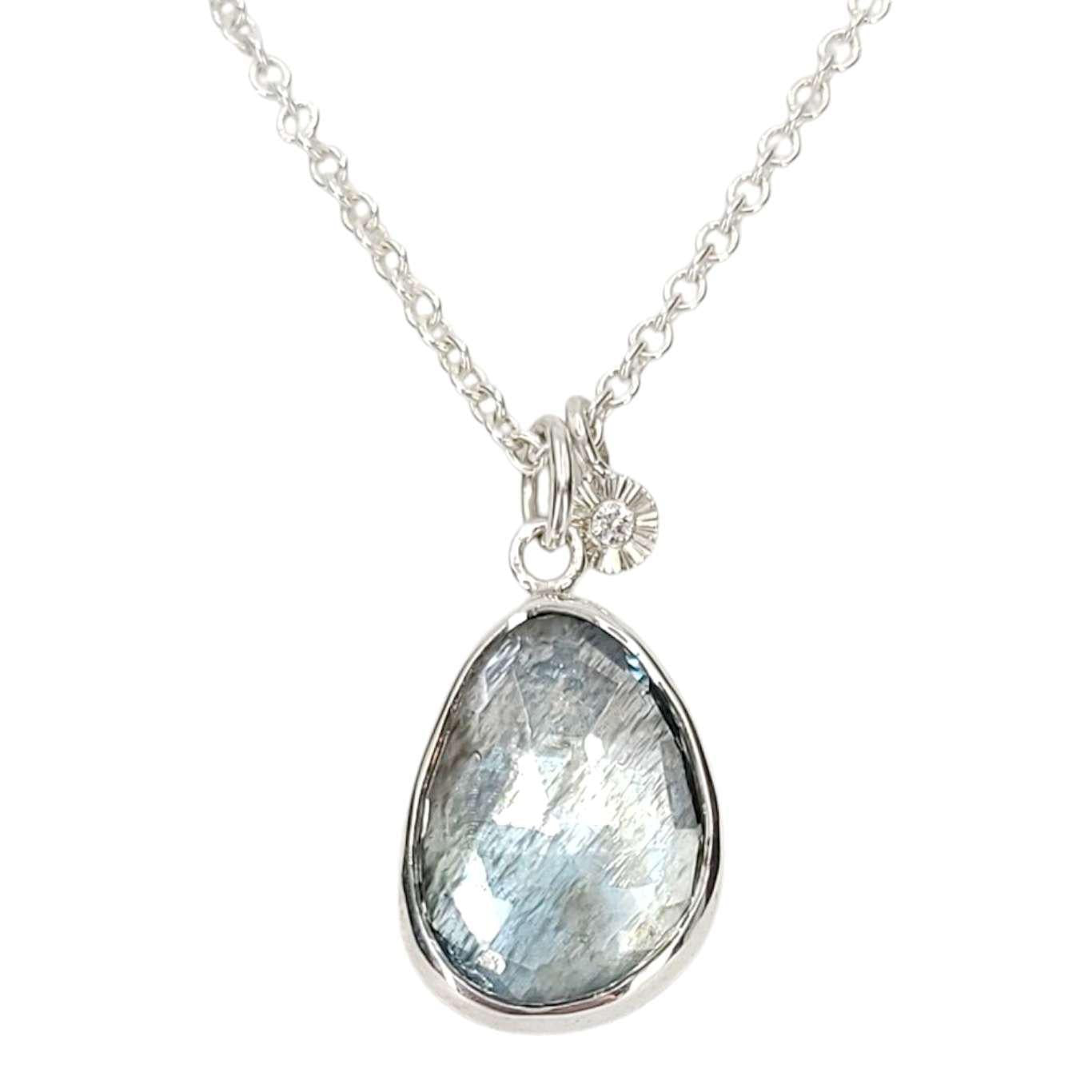 Necklace - Theia (Moss Aquamarine, Diamond, Sterling Silver) by Corey Egan