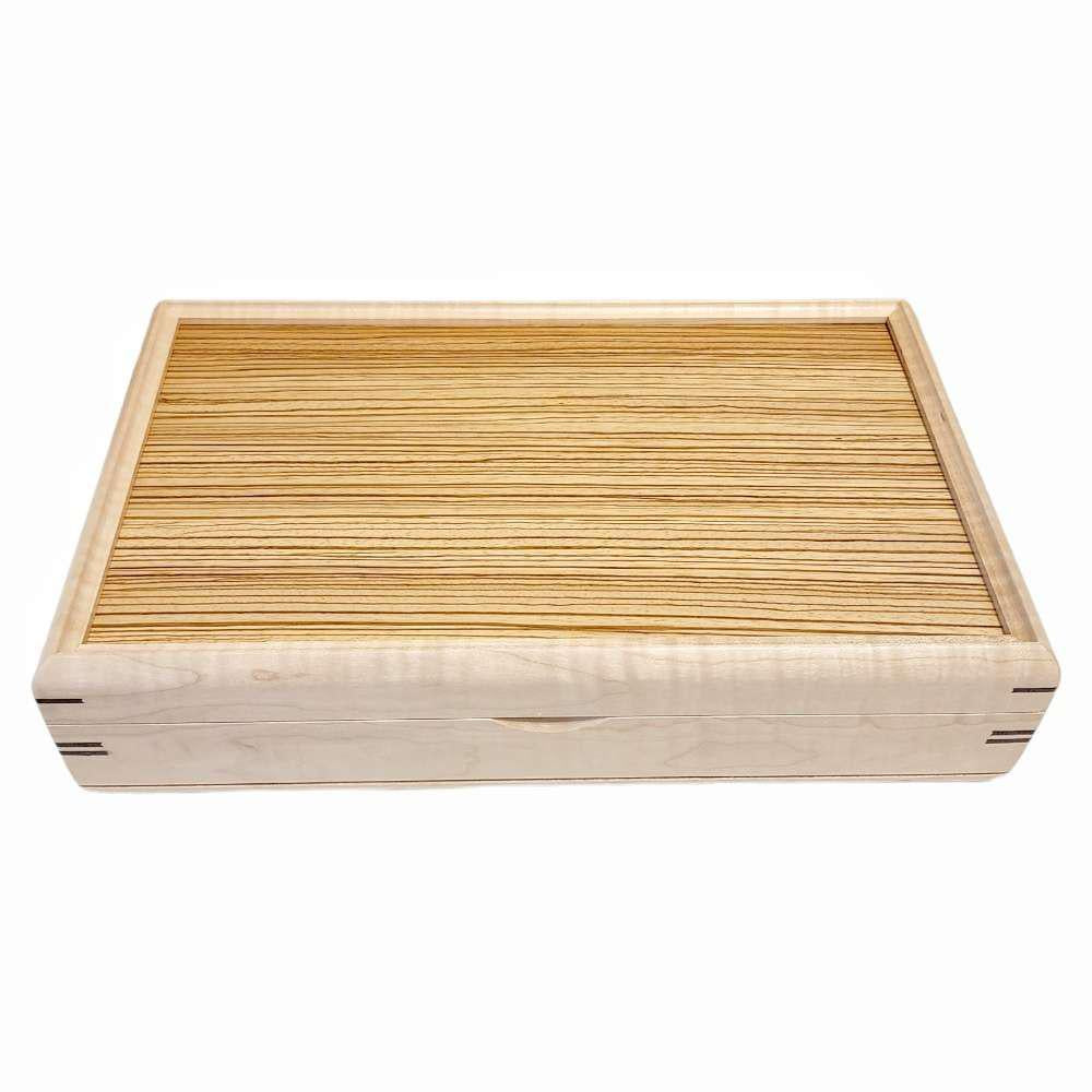 Jewelry Box - Extra Large Valet Box (Curly Maple, Zebrawood) by Mikutowski Woodworking