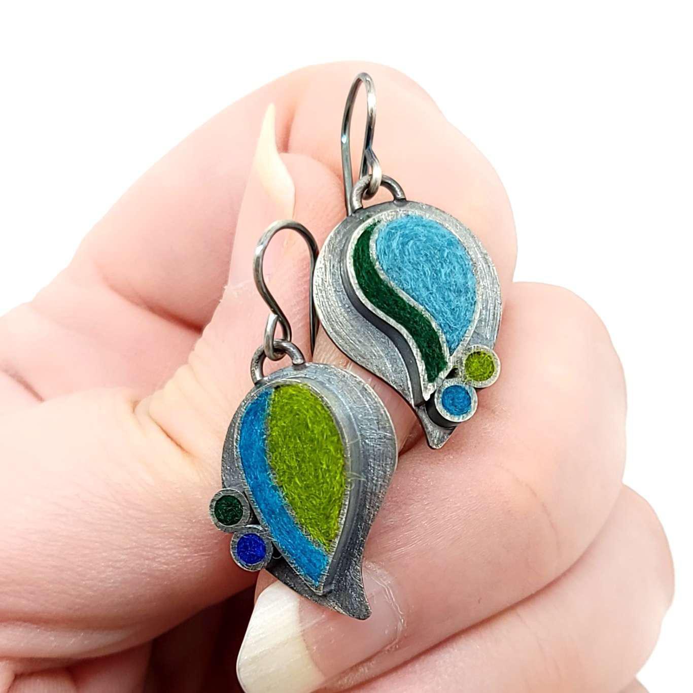 Earrings - Paisley Drops in Blue/Green by Michele A. Friedman