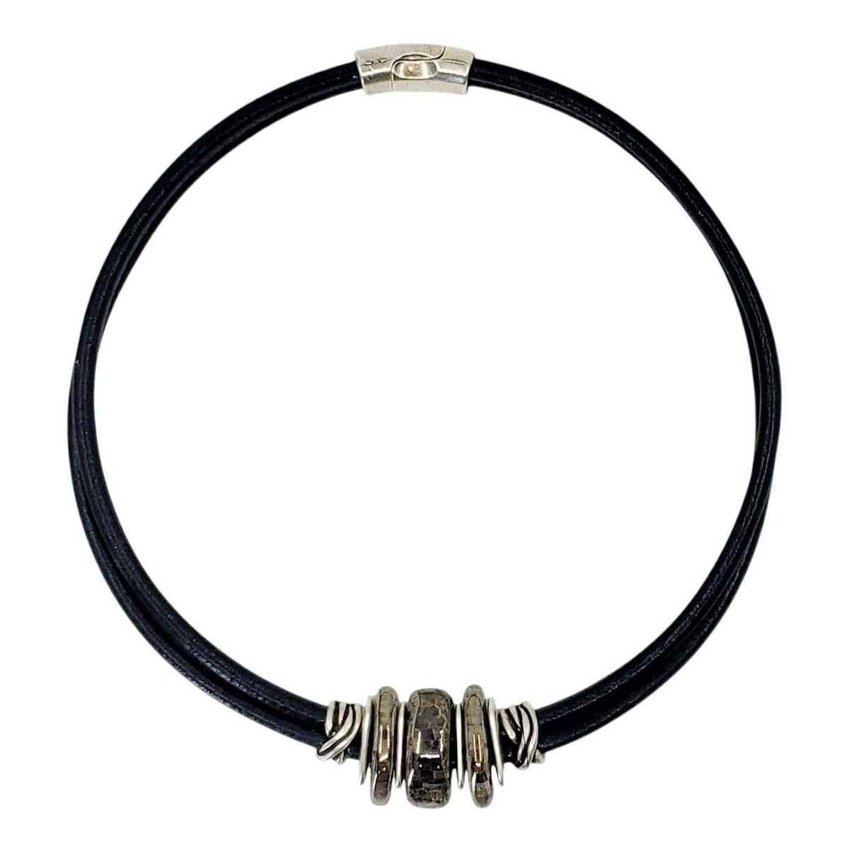 Necklace - Storm (Gray Ceramic, Black Leather, Silver) by Diana Kauffman