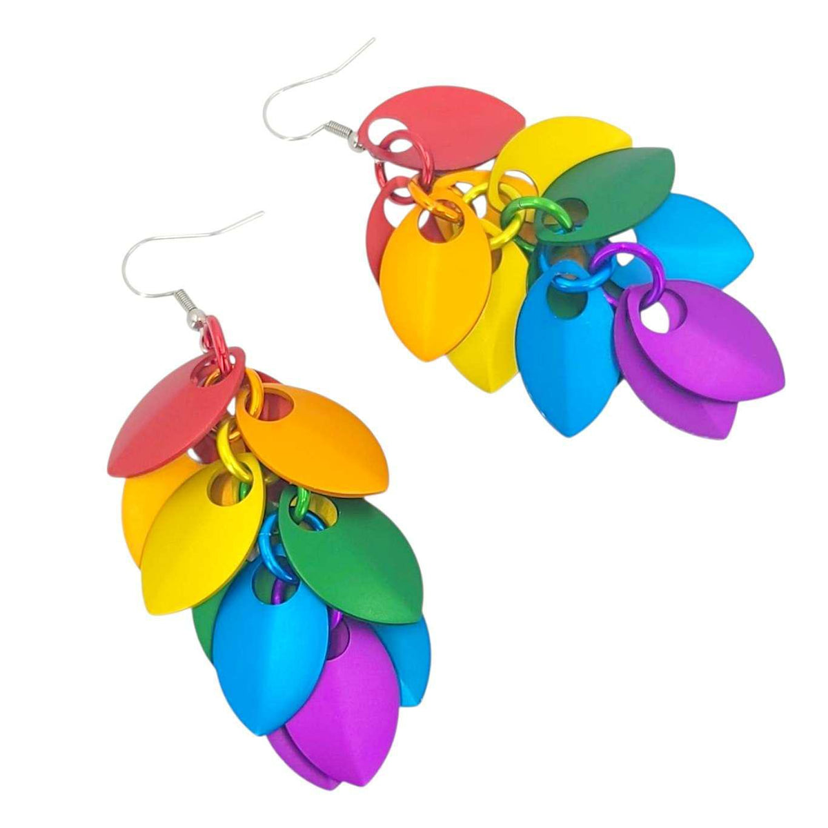 Earrings - Long Feather Cascade (Rainbow) by Rebeca Mojica
