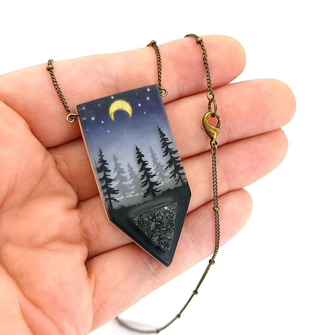 Necklace - Druzy Forest Crystal by Fernworks