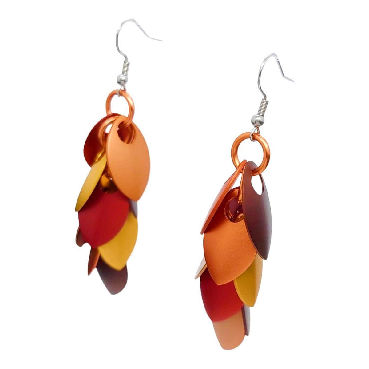 Earrings - Long Feather Cascade (Autumn Leaves) by Rebeca Mojica