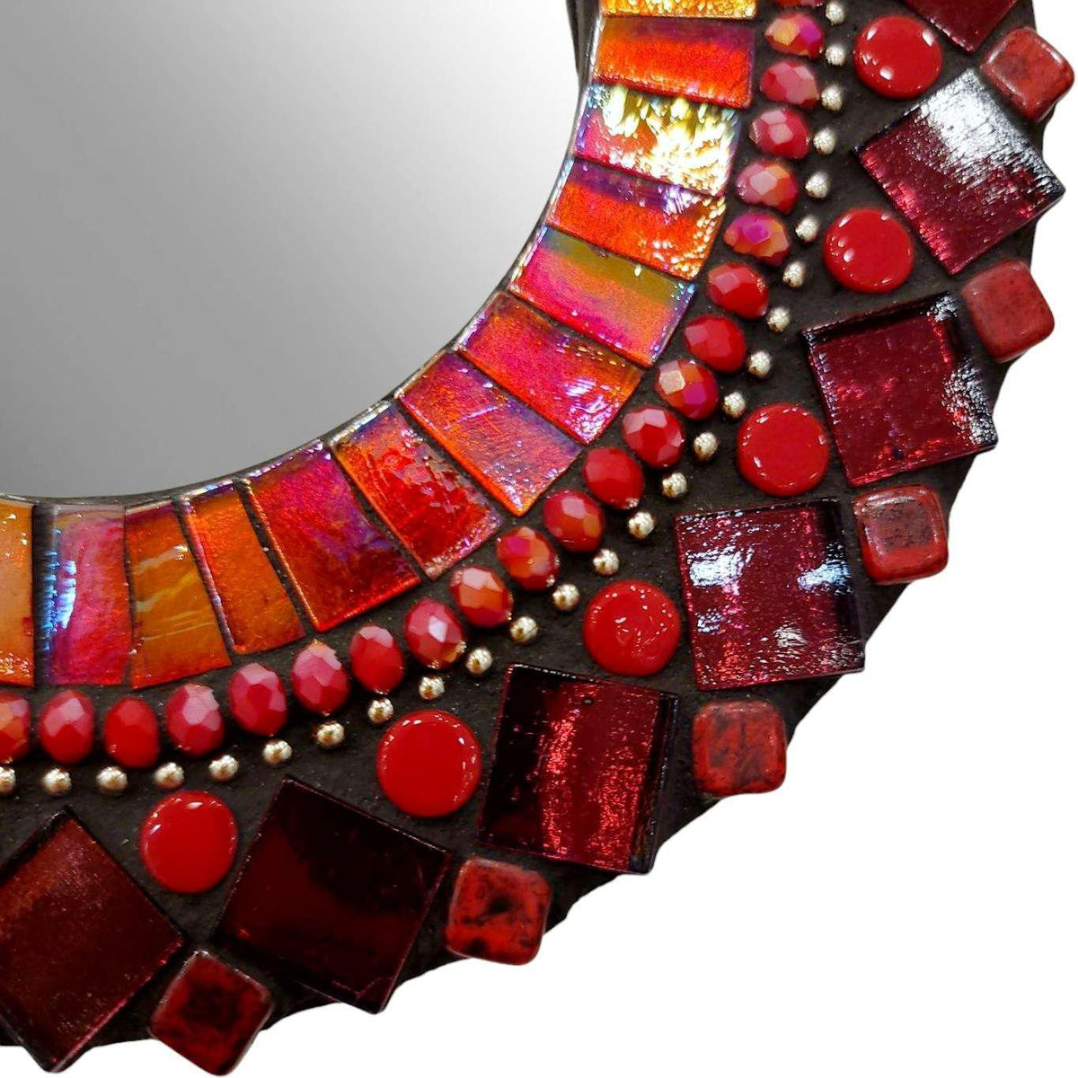 Mosaic Mirror - 7in Round (Ruby Red) by Zetamari Mosaic Artworks