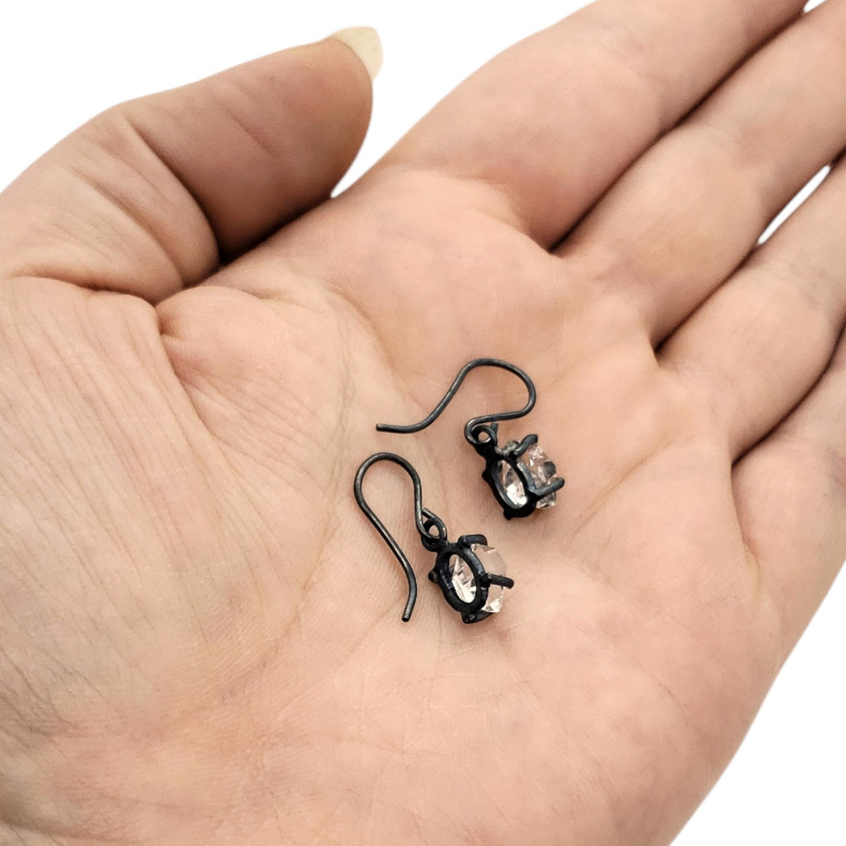 Earrings - Classic Herkimer Drops in Oxidized Sterling Silver by Storica Studio