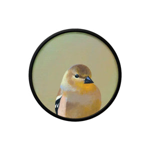 Wall Art - Goldfinch on 8in Round Framed Wood Panel by The Mincing Mockingbird
