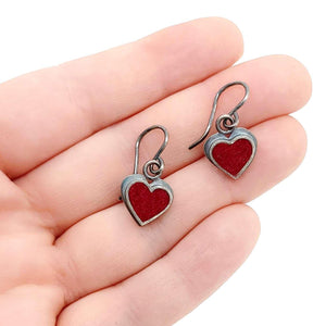 Earrings - Small Heart Drops in Cranberry Red by Michele A. Friedman