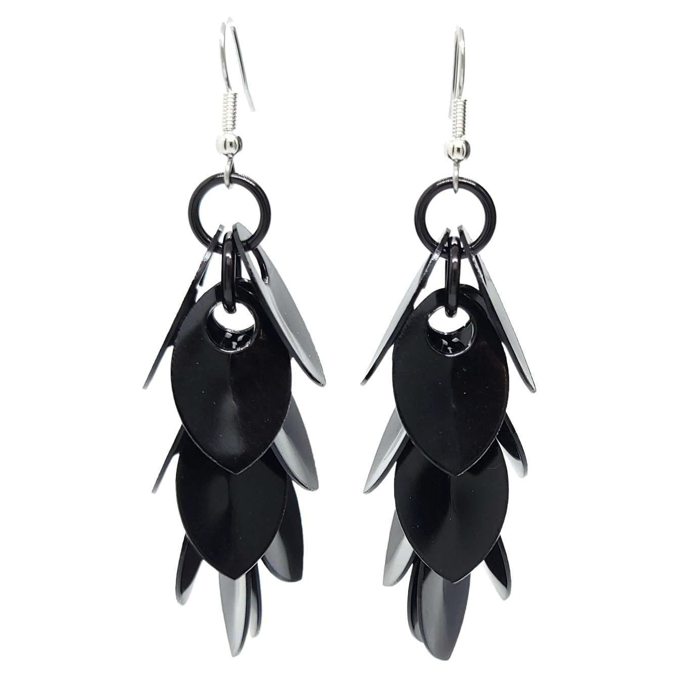 Earrings - Long Leafy Cascade (Black) by Rebeca Mojica