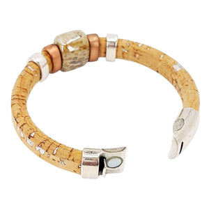 Bracelet - Surf and Sand (Cork on Leather, Mixed Metals, Ceramic) by Diana Kauffman Designs
