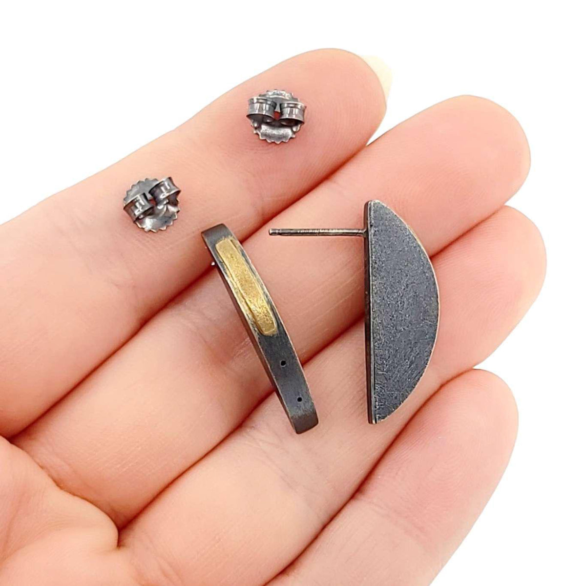 Earrings - Unit Half-Round Sterling Silver and 18k Gold by Janine DeCresenzo