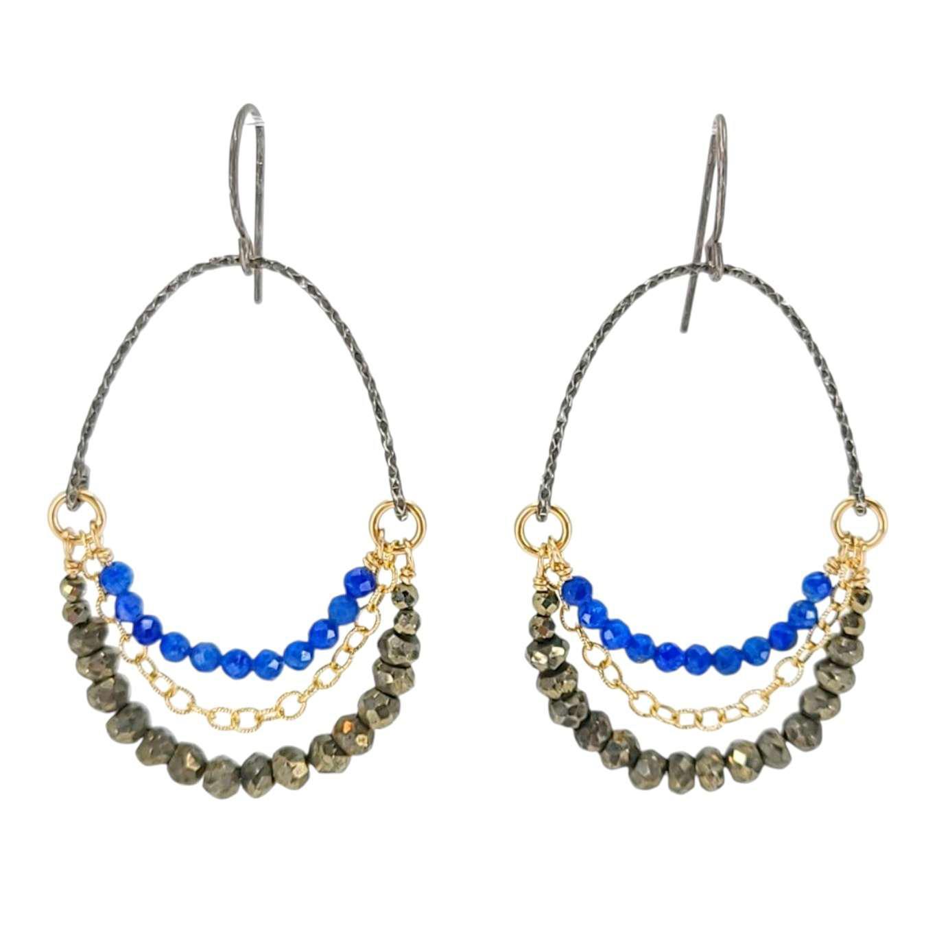 Earrings - Arch Chain Swag Dangles (Lapis Lazuli, Pyrite) by Calliope Jewelry