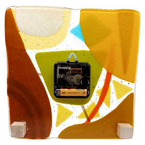 Wall Clock - 8in - Terra Fused Glass Square by Danielle Styles Glass