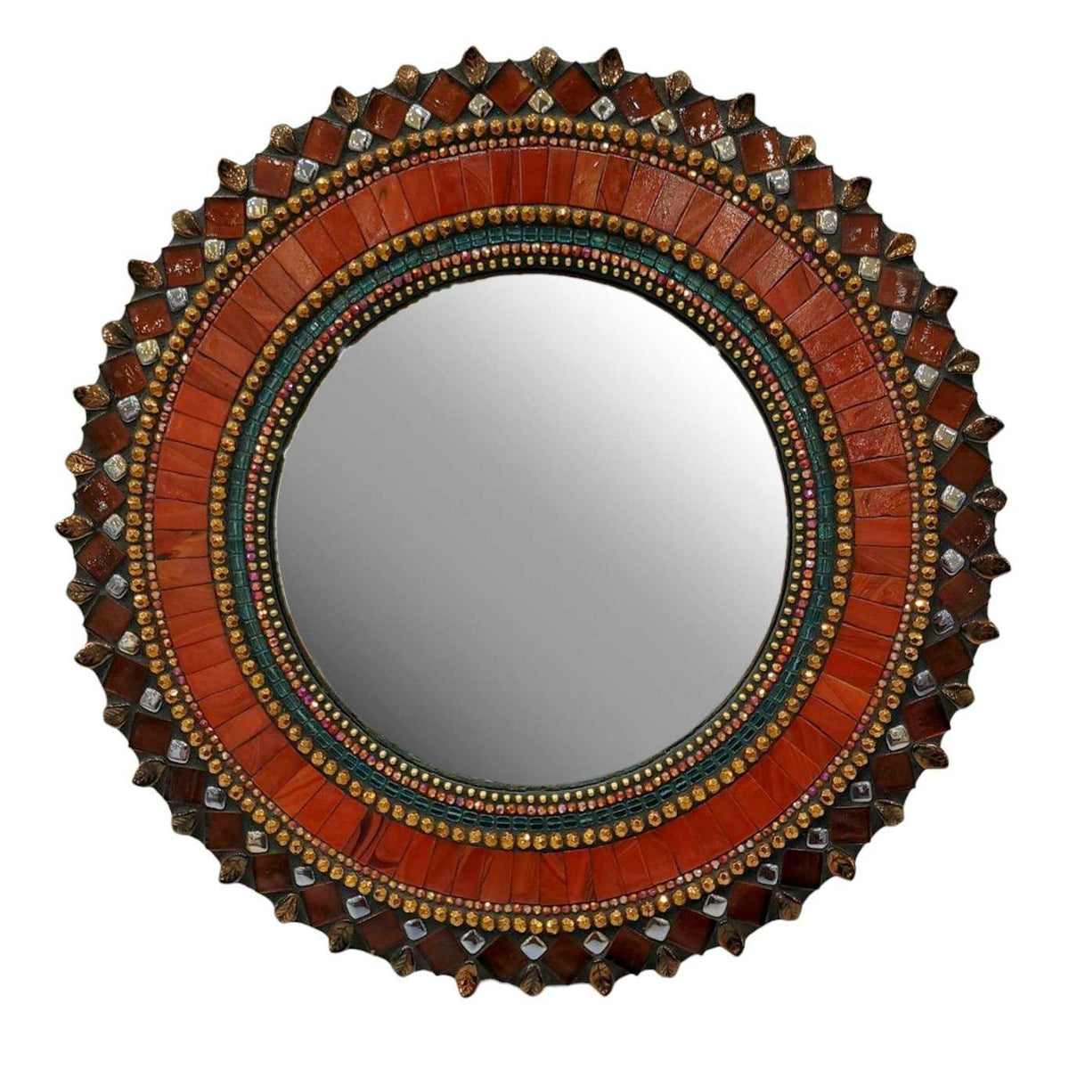 Mosaic Mirror - 13in Round (Red) by Zetamari Mosaic Artworks