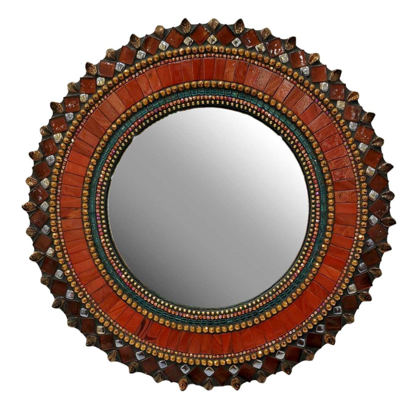 Mosaic Mirror - 13in Round (Red) by Zetamari Mosaic Artworks