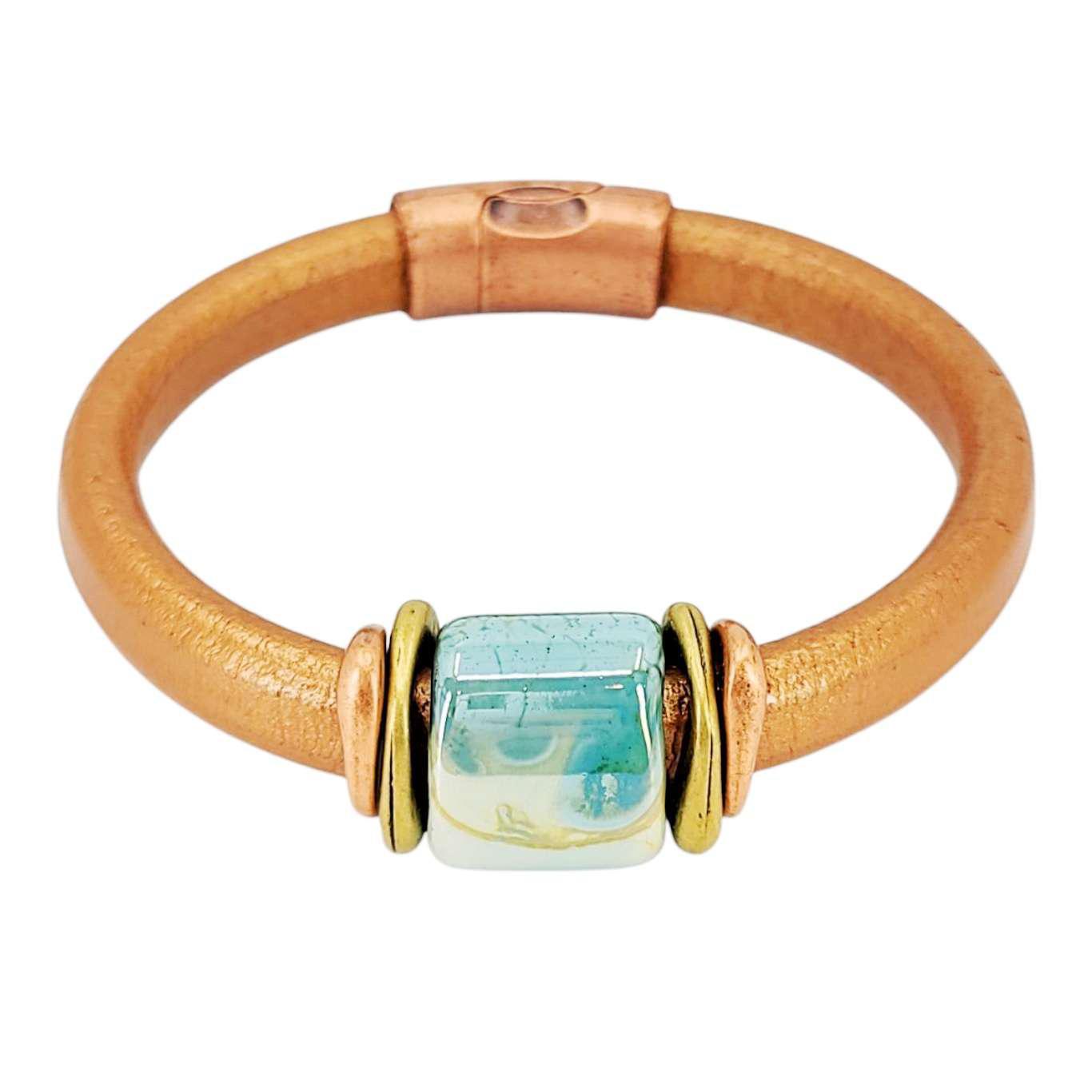Bracelet - Tuscan Sunset (Copper Leather, Mixed Metals, Ceramic) by Diana Kauffman Designs