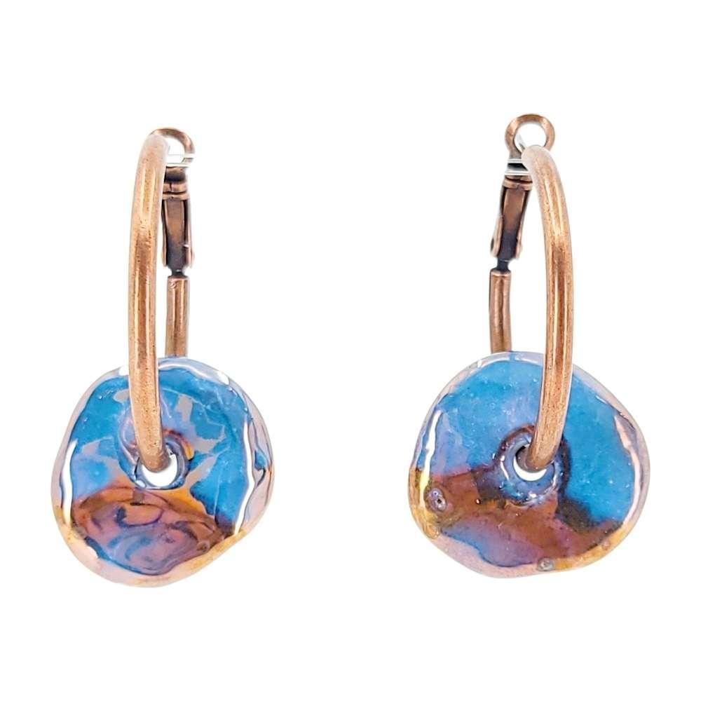 Earrings - Ceramic Ring Hoops (Blue Copper) by Diana Kauffman