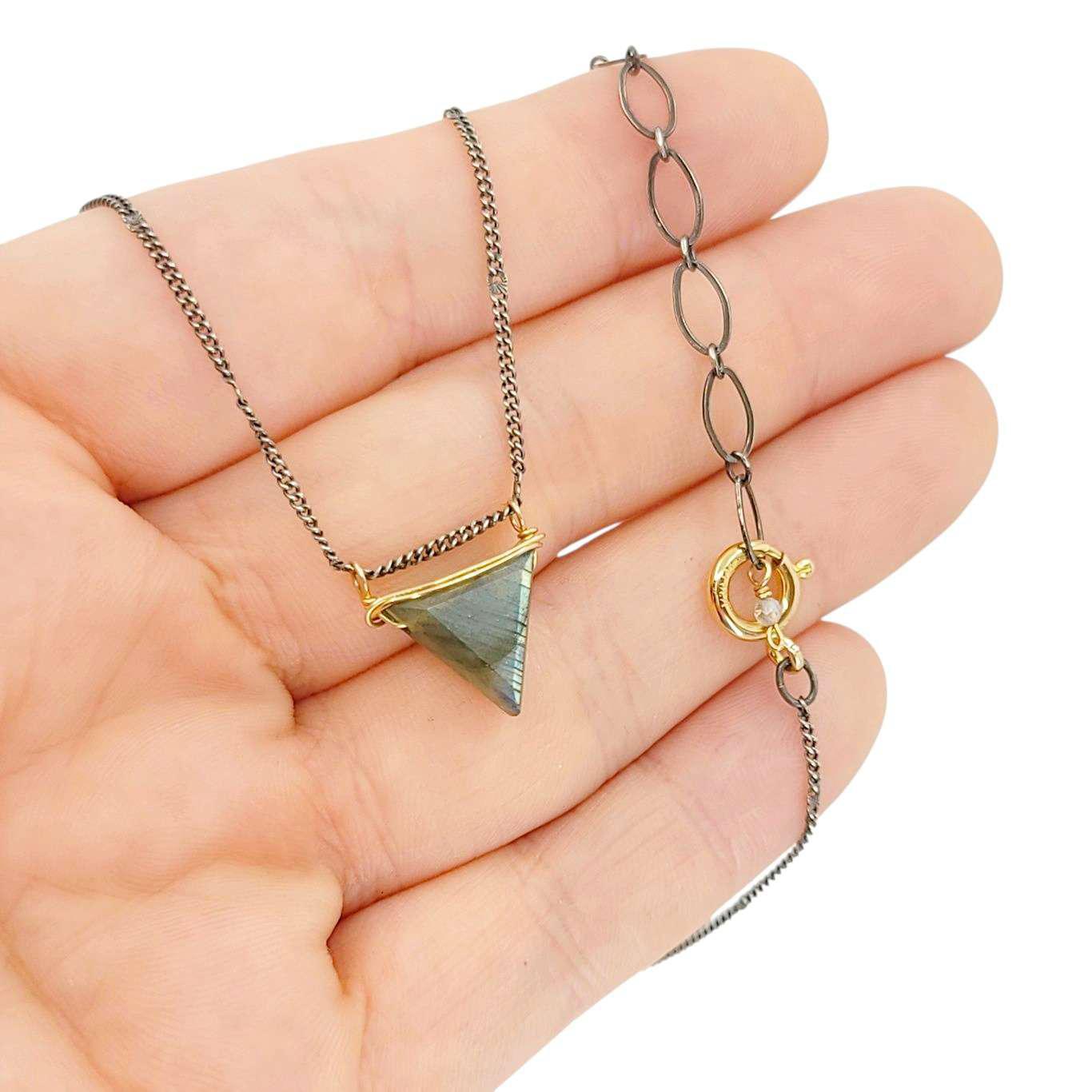 Necklace - Triangular Gem Slide Pendant (Labradorite) by Calliope Jewelry