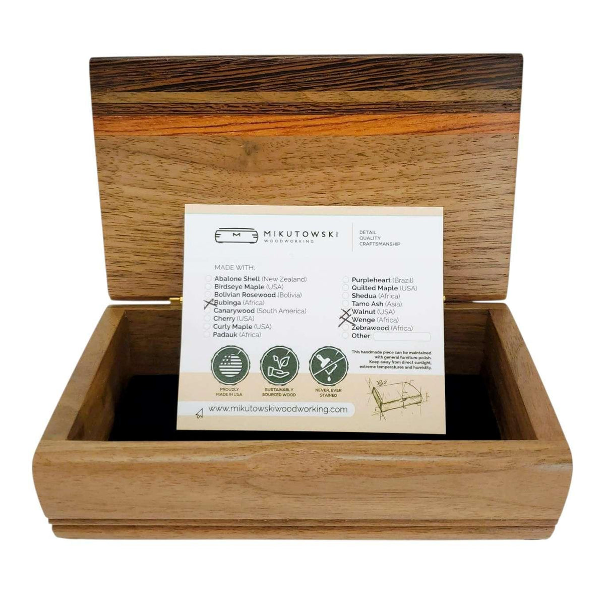 Jewelry Box - Small - Treasure (Bubinga, Walnut, Wenge) by Mikutowski Woodworking