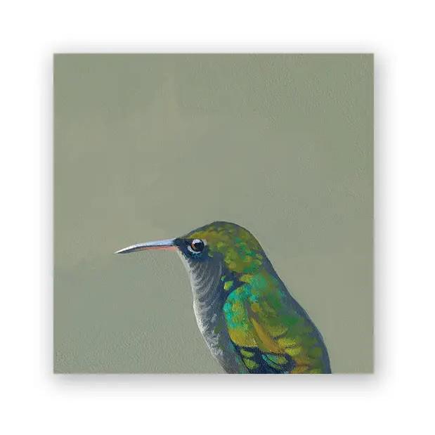 Wall Art - Female Violet Sabrewing Hummingbird on 4in x 4in Wood Panel by The Mincing Mockingbird