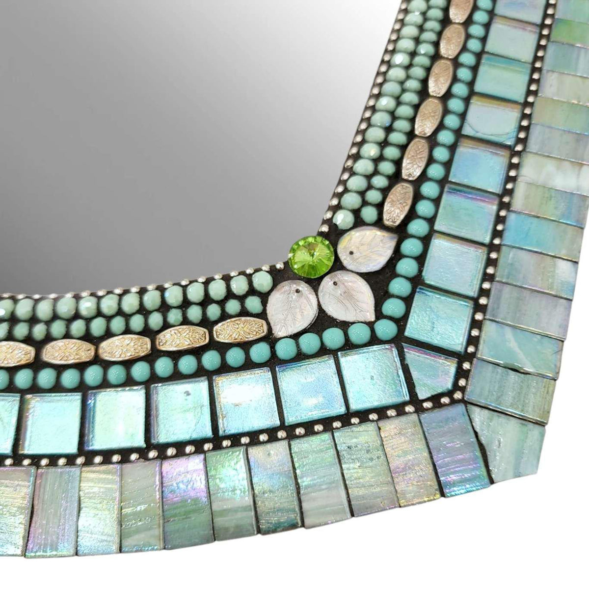 Mosaic Mirror - 16x18in Leaf (Seafoam) by Zetamari Mosaic Artworks