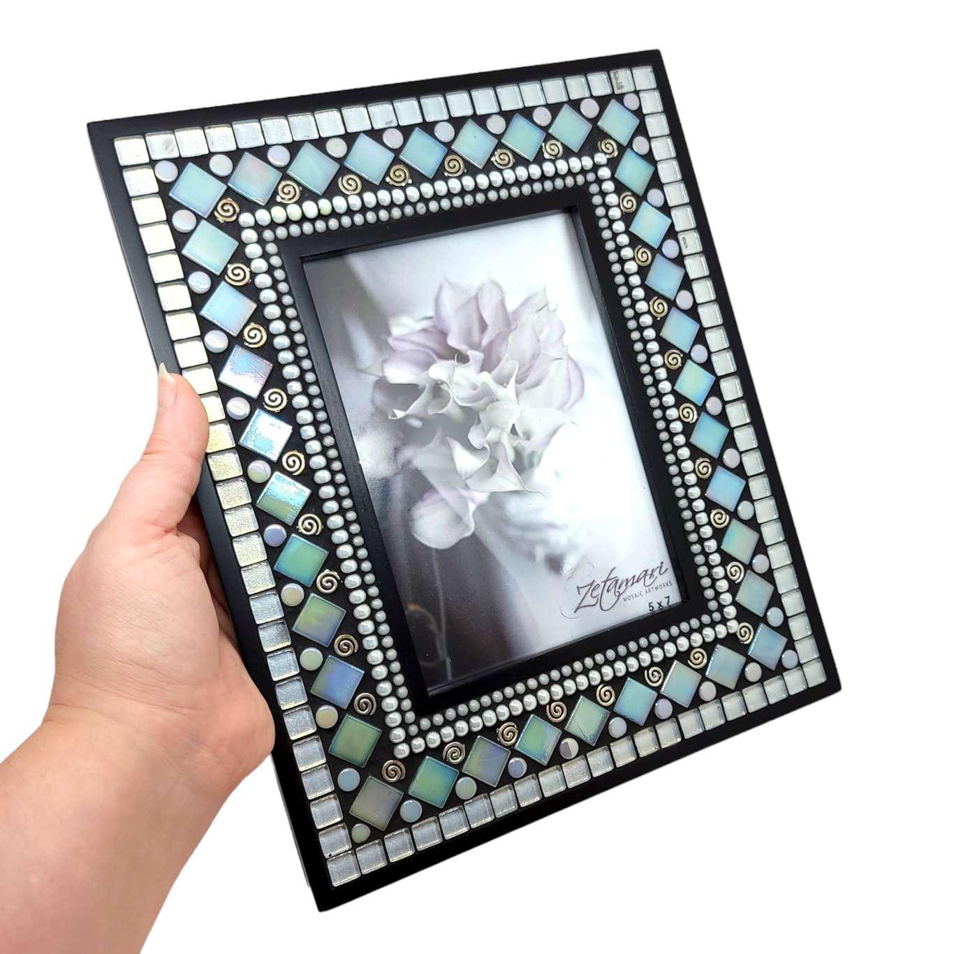 Picture Frame - 5x7in Mosaic Frame in Sea Sparkle by Zetamari Mosaic Artworks