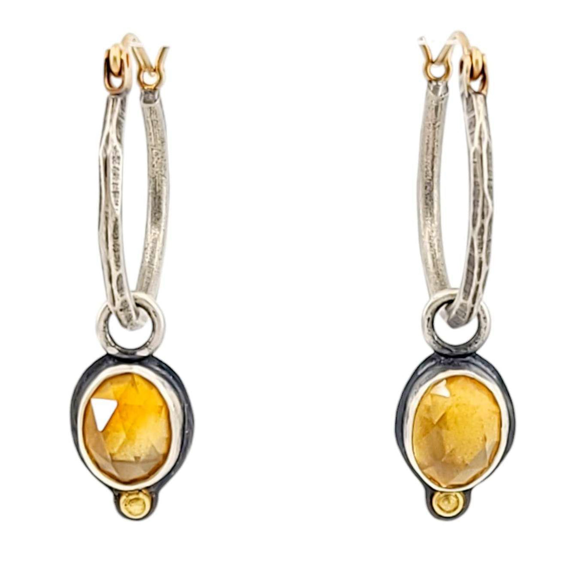 Earrings - Rose Cut Citrine Hoops in Sterling Silver with 18k and 14k Gold by Allison Kallaway