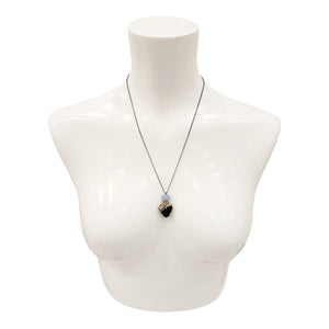 Necklace - Vertical Duo (Opalized Wood, Chalcedony) by Three Flames Silverworks