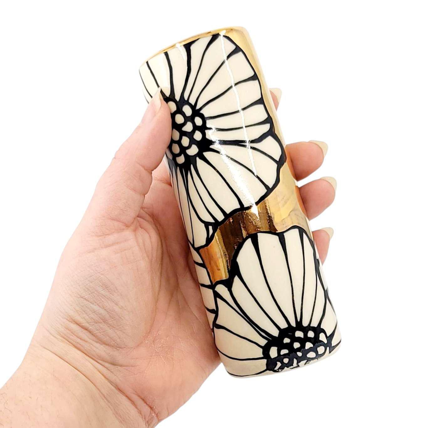 Vase - 6in Floral Cylinder with 22k Gold Solid Background (C) by Hsieh Clay SF