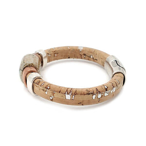 Bracelet - Surf and Sand in Cork over Silver Leather with Mixed Metals and Ceramic by Diana Kauffman Designs