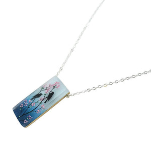 Necklace - Cherry Blossom Birds Tall by Fernworks