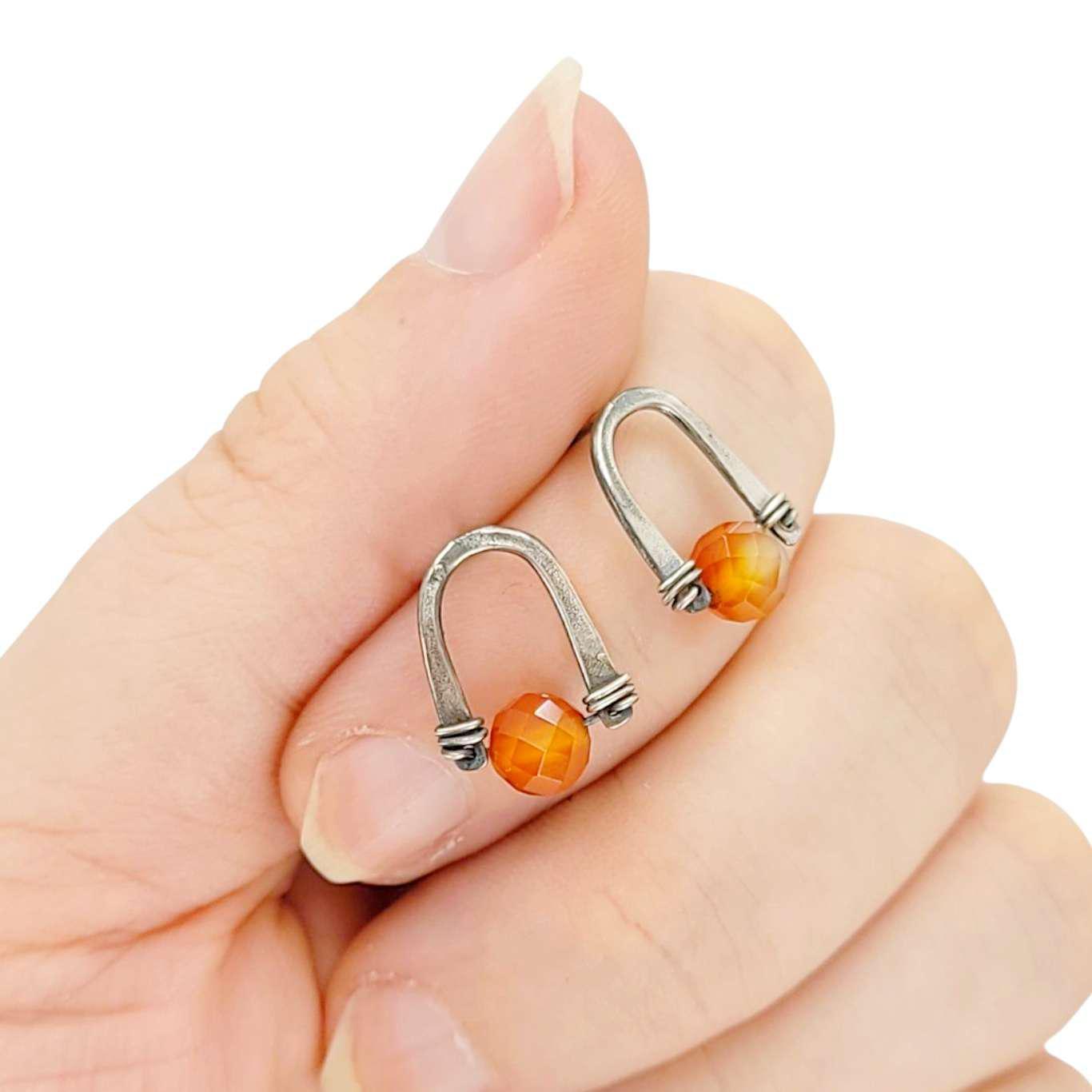 Earrings - Arc Studs (Carnelian) by Three Flames Silverworks