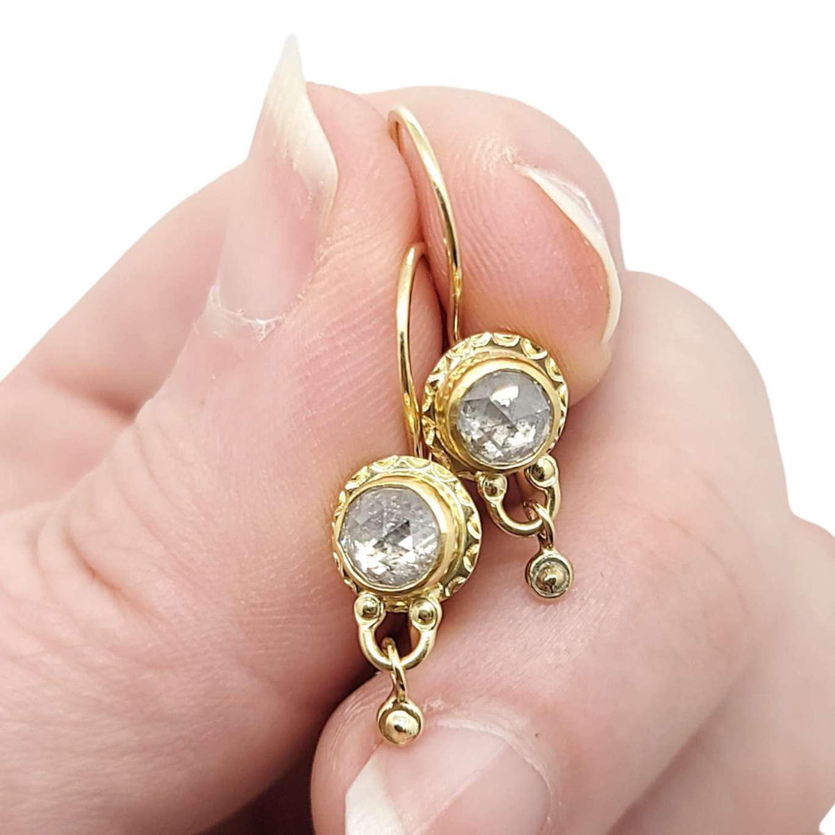 Earrings - Rose Cut Diamonds in 22k and 18k Yellow Gold by Allison Kallaway