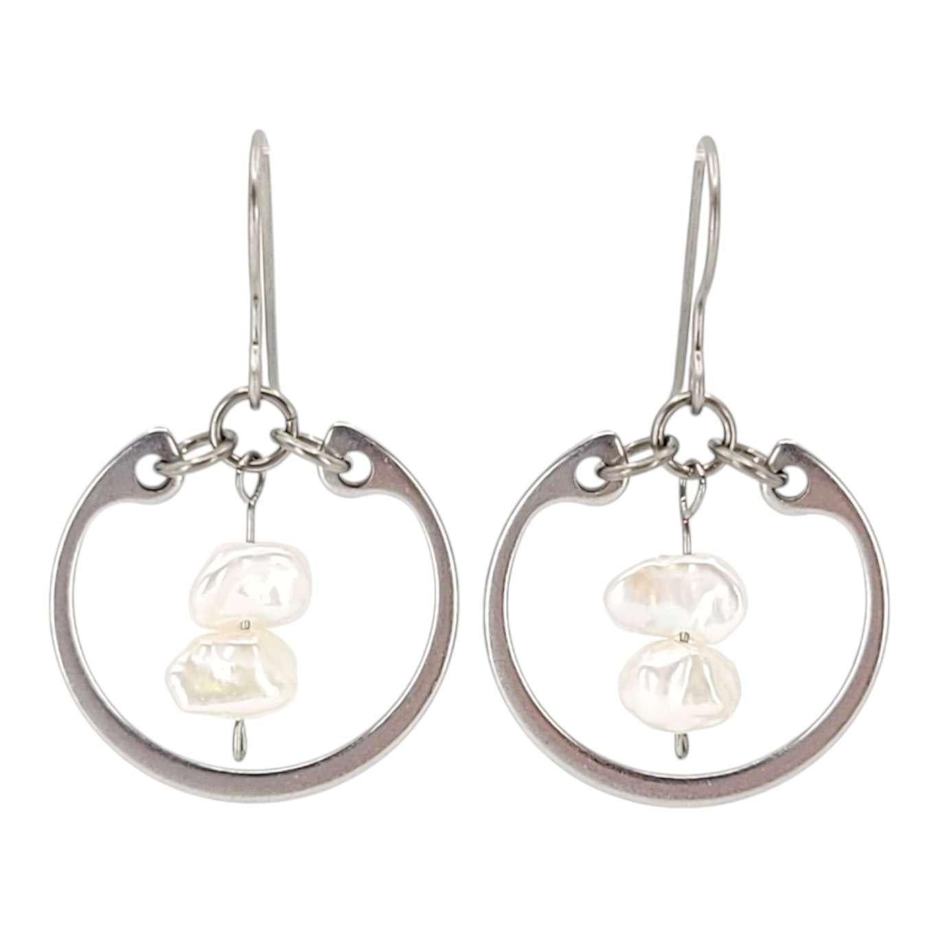 Earrings - Pearl Duo Medium Circles (White) by Wraptillion